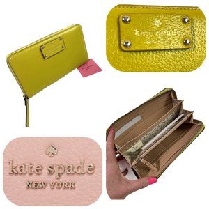 NWT ♠️ Kate Spade ♠️ Pebble leather zip around Geen wallet